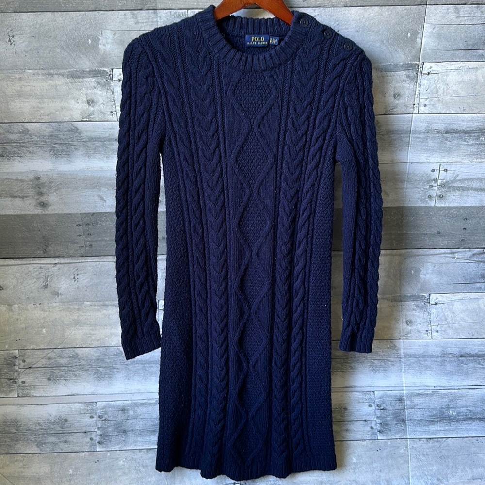 POLO RALPH LAUREN CABLE KNUTE NAVY SWEATER DRESS WOMENS SMALL
